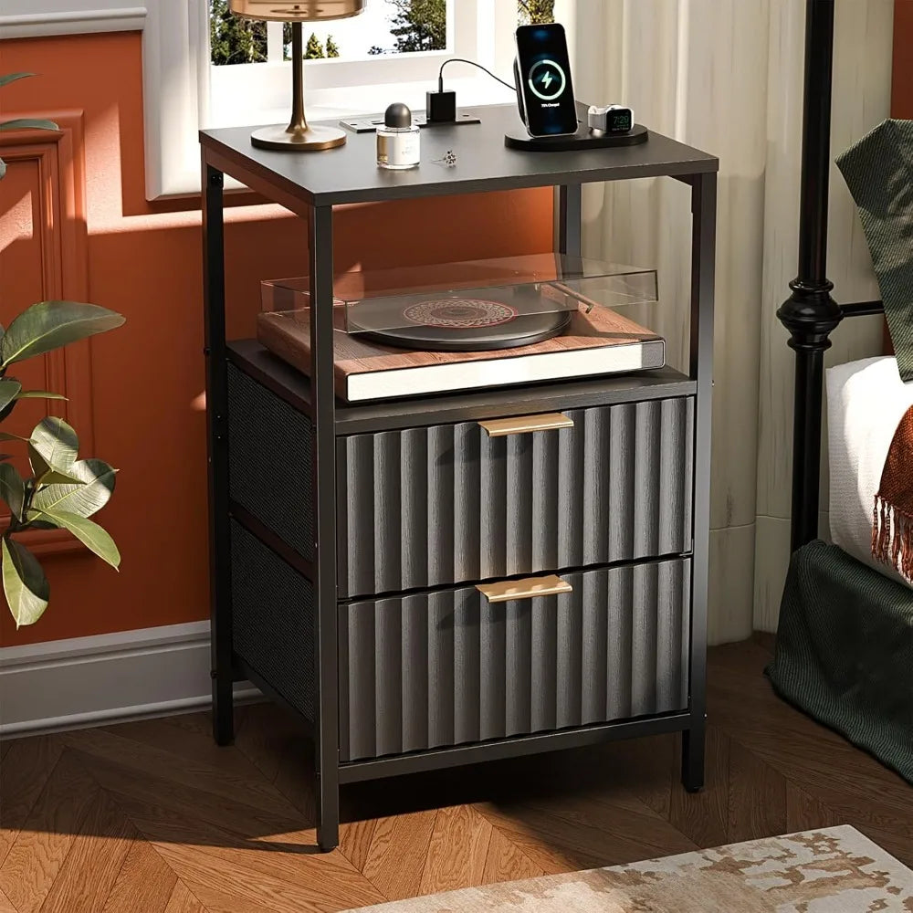 Night Stand w/Charging Station & Led Light, 19" W