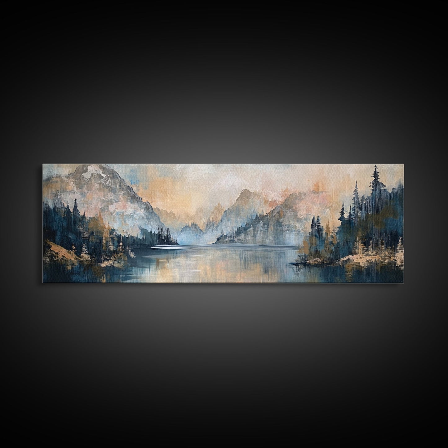 Mountain Lake Reflection Framed Canvas Wall Art