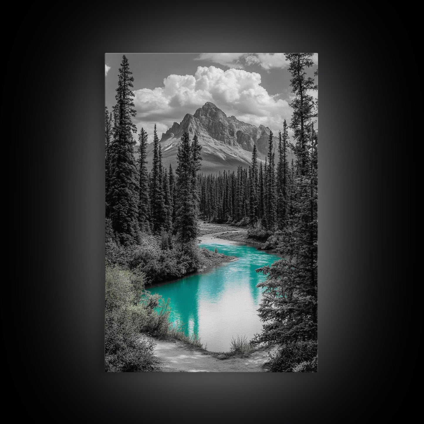 Mountain River, Turquoise Stream, Serene Minimal Landscape Decor