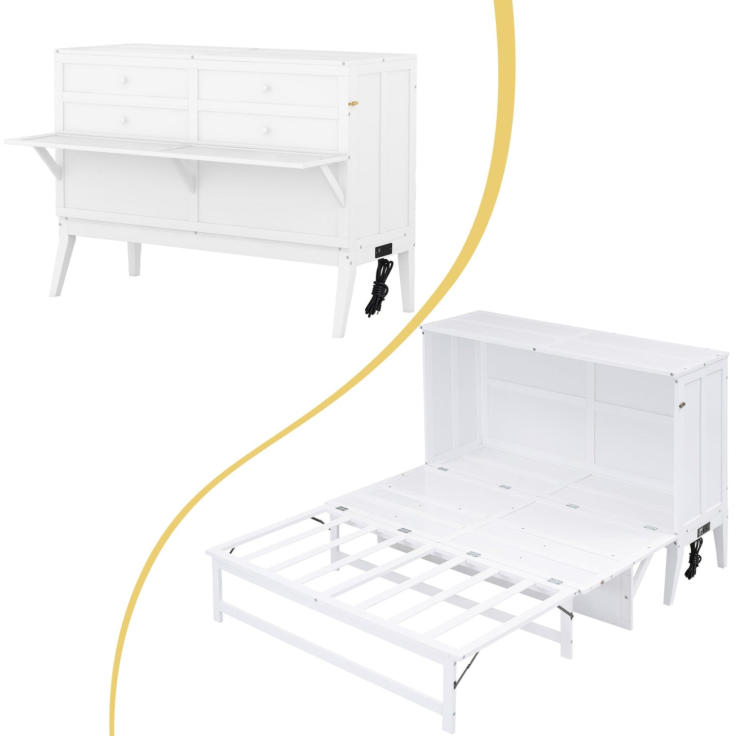 Queen Murphy Bed w/ Built-In Charging Station & a Shelf  White