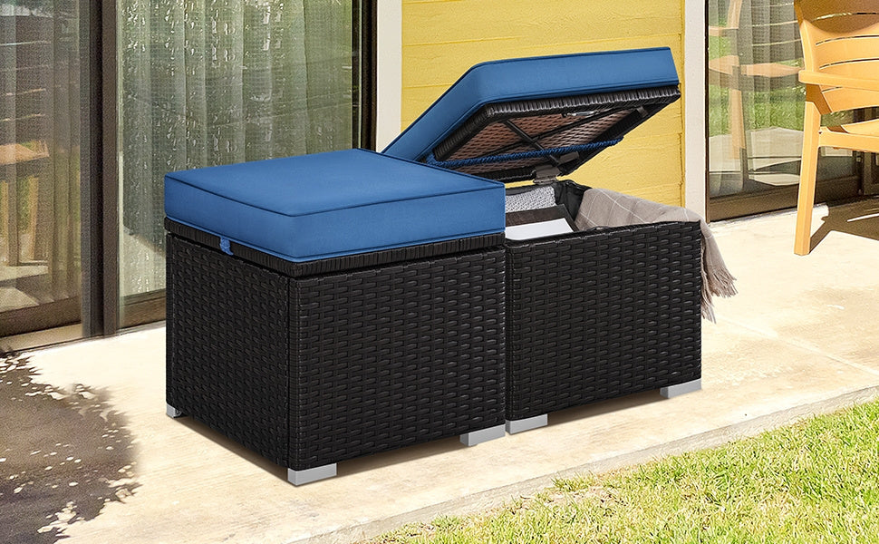 2PCS Rattan Storage Ottomans with Cushions – Outdoor