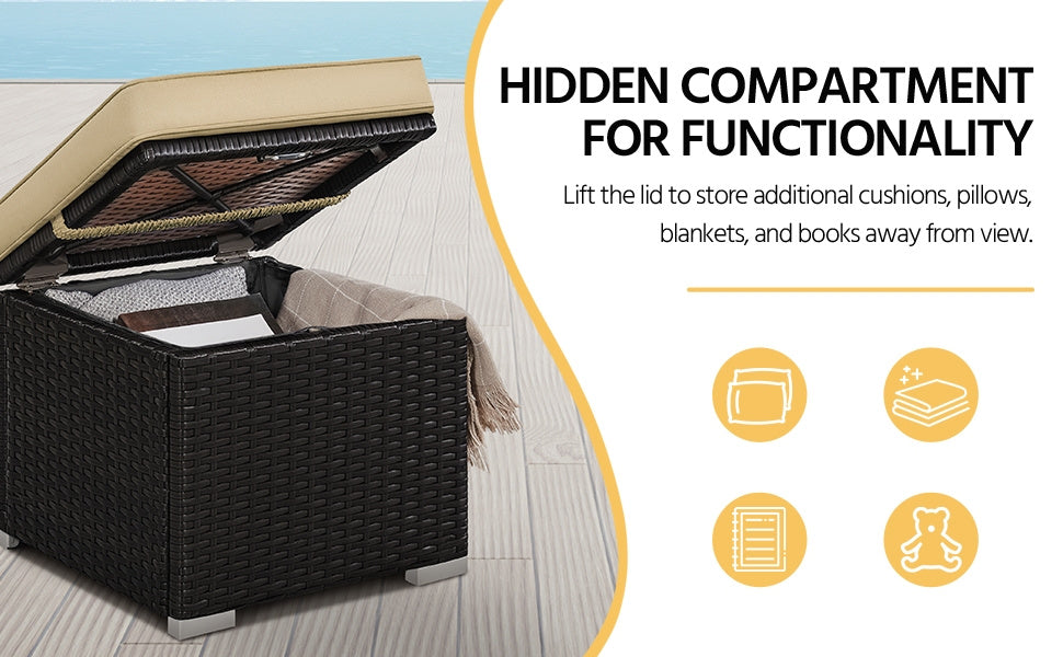 2PCS Rattan Storage Ottomans with Cushions – Outdoor