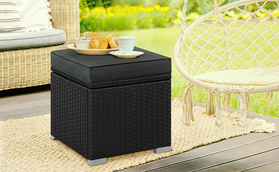 2PCS Rattan Storage Ottomans with Cushions – Outdoor