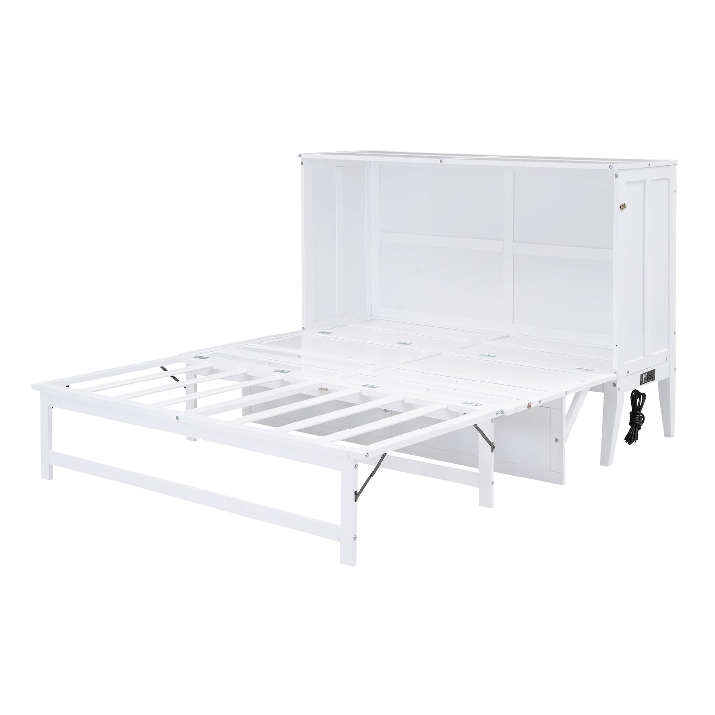 Queen Murphy Bed w/ Built-In Charging Station & a Shelf  White
