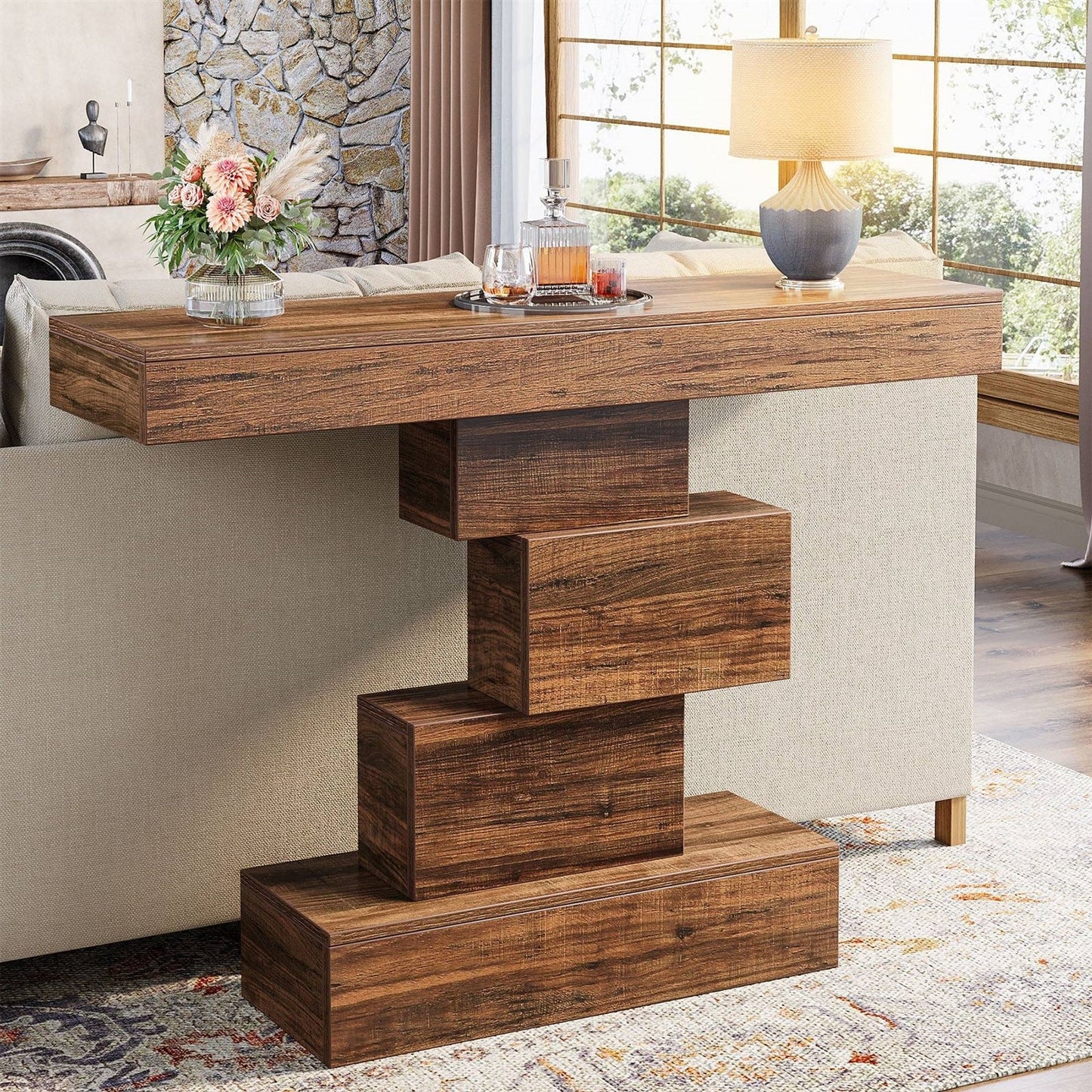 Modern Farmhouse 42" Console Accent Sofa Table in Rustic Brown Wood Finish