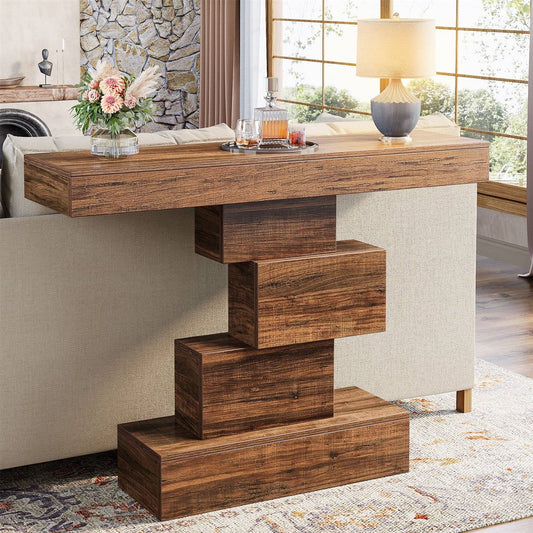 Modern Farmhouse 42" Console Accent Sofa Table in Rustic Brown Wood Finish