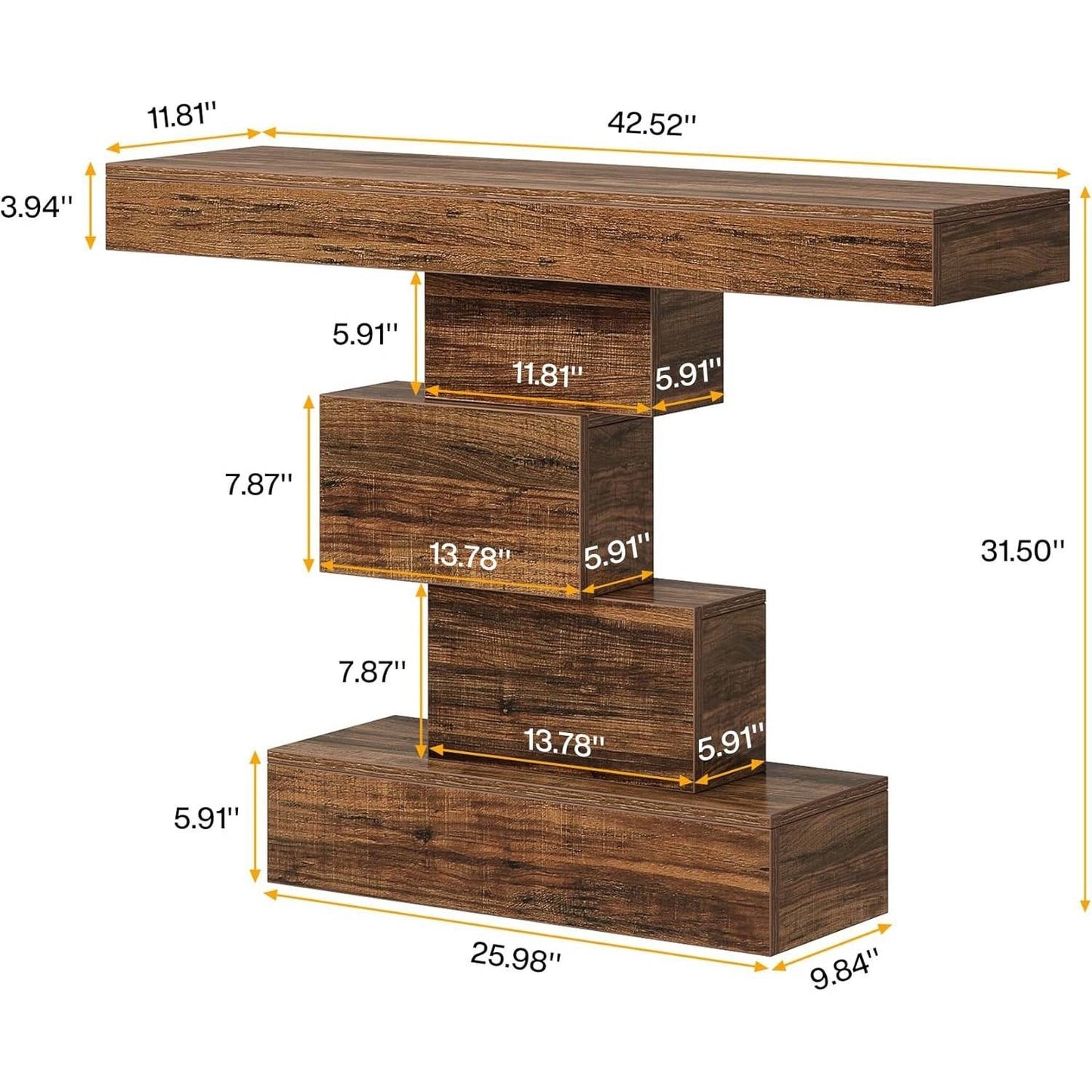 Modern Farmhouse 42" Console Accent Sofa Table in Rustic Brown Wood Finish