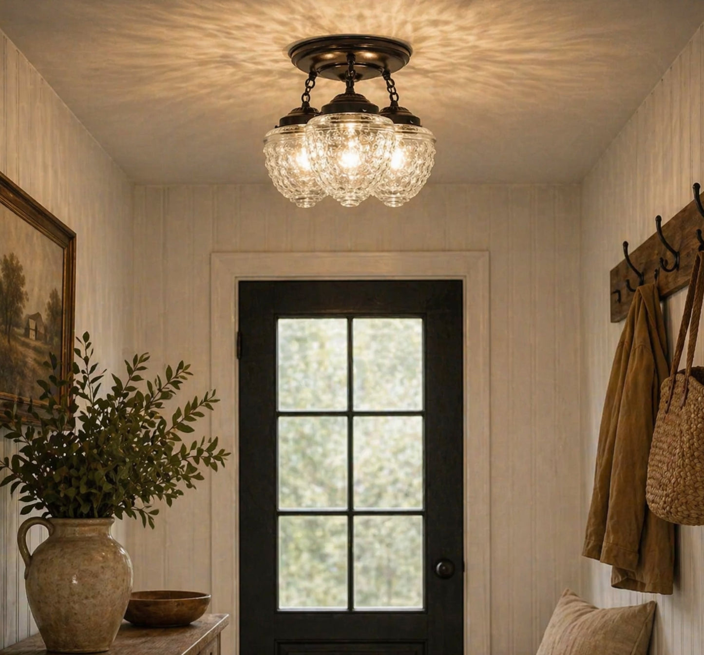 Antique Acorn Glass Ceiling Light 3 Light