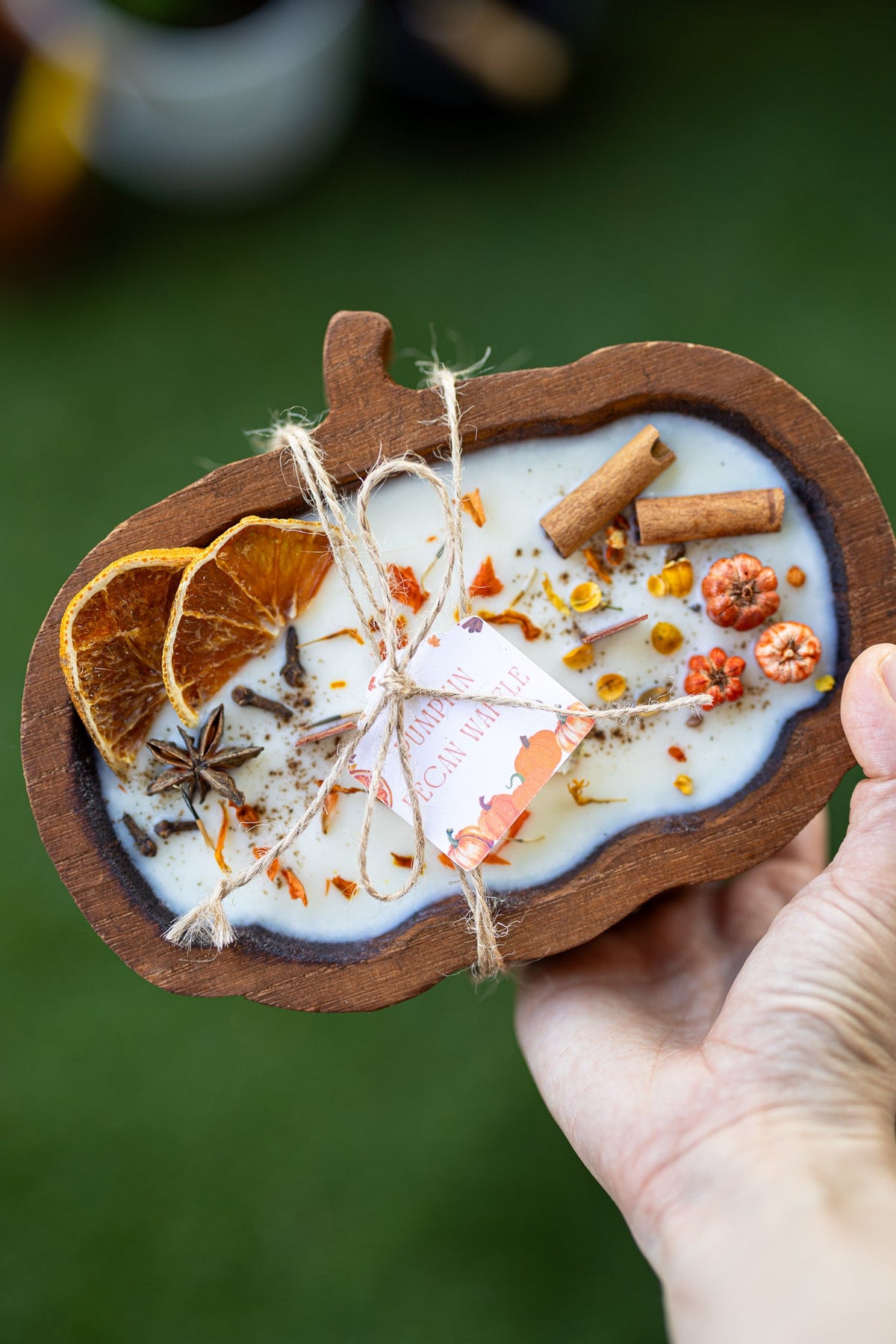 Wooden Pumpkin Shape Dough Bowl Candle