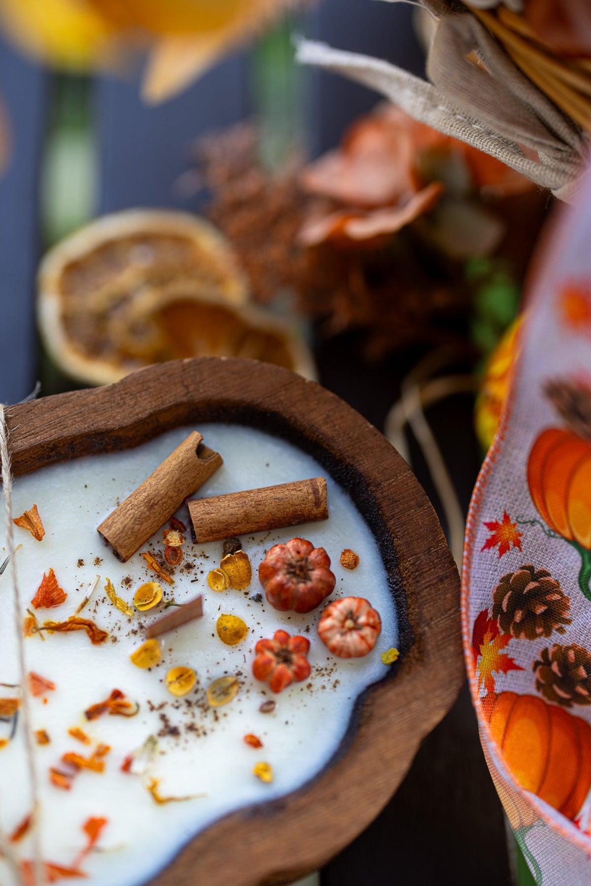 Wooden Pumpkin Shape Dough Bowl Candle