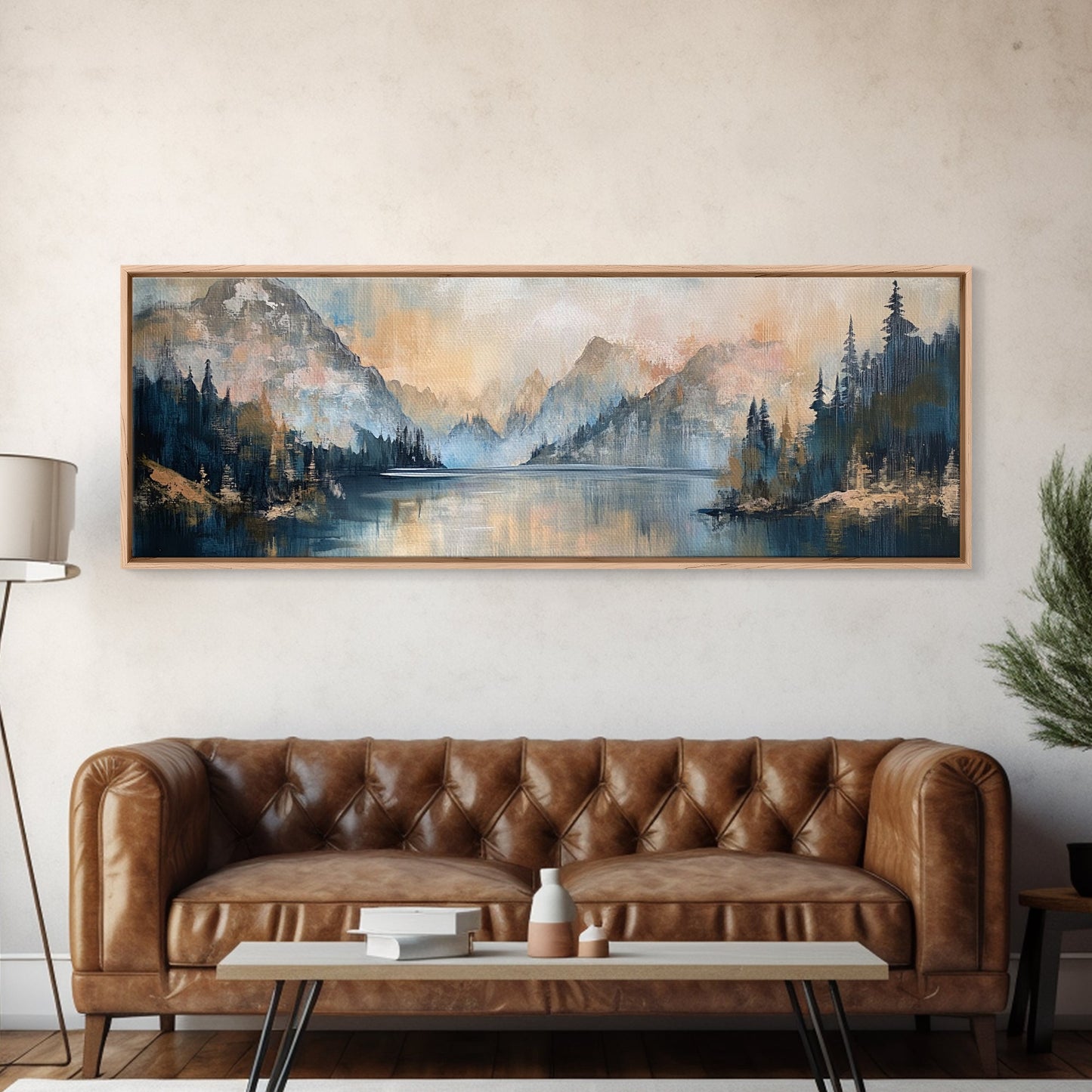Mountain Lake Reflection Framed Canvas Wall Art
