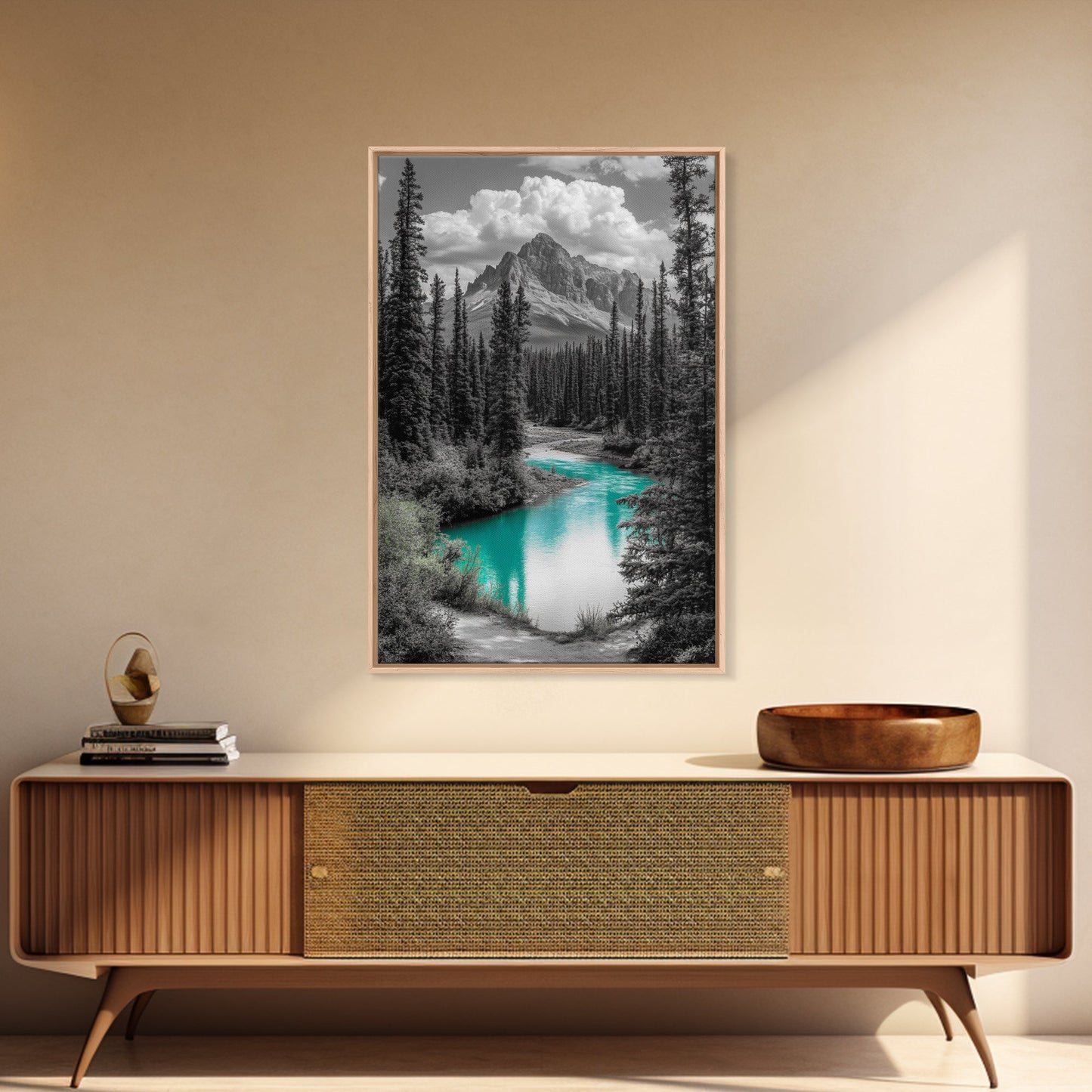 Mountain River, Turquoise Stream, Serene Minimal Landscape Decor