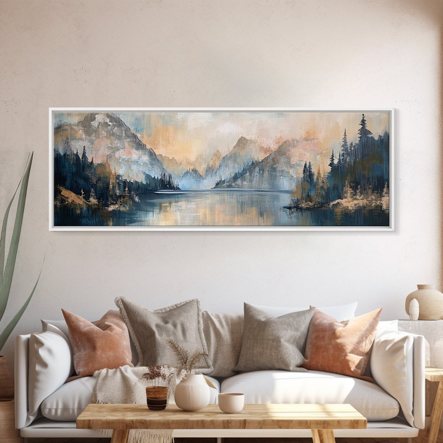 Mountain Lake Reflection Framed Canvas Wall Art