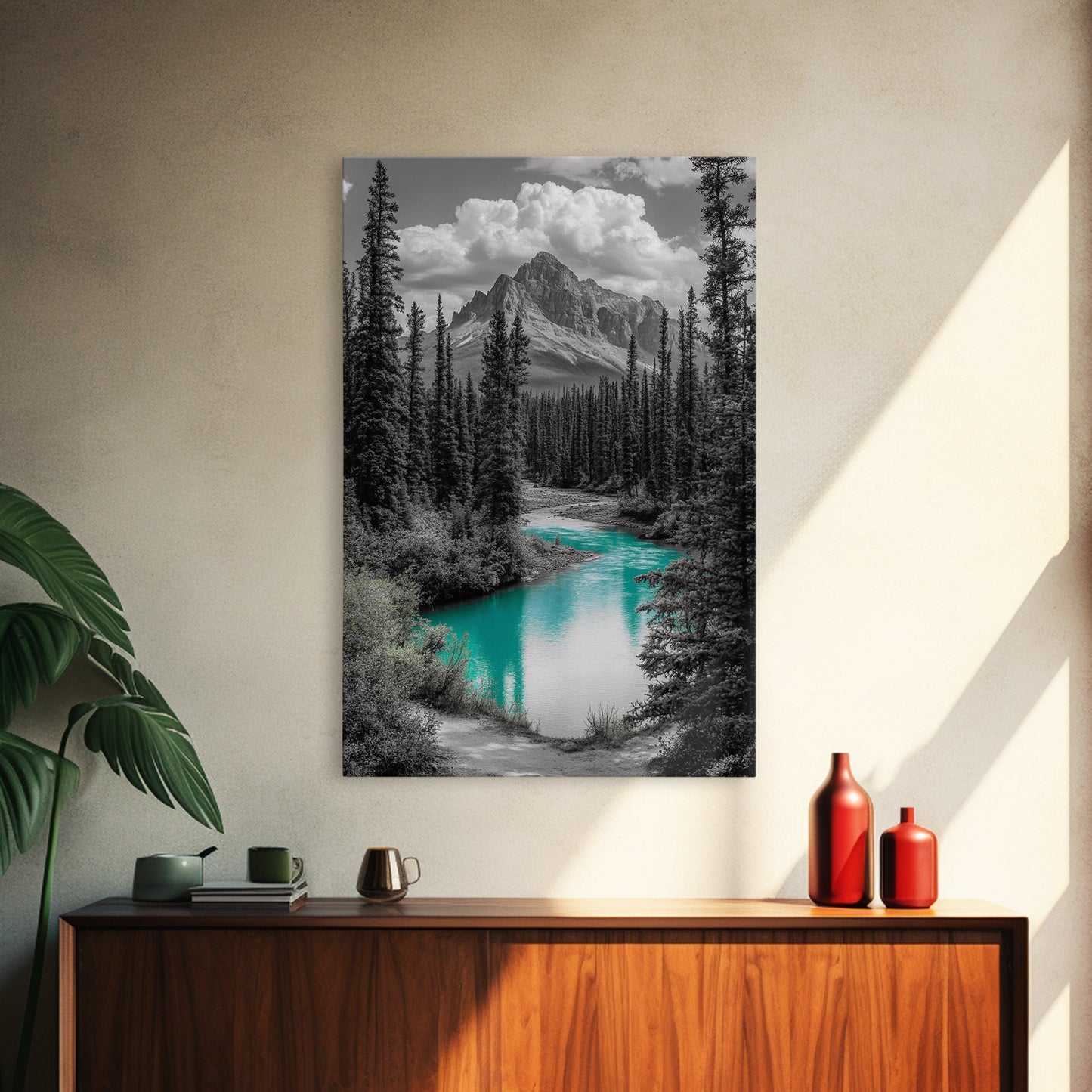 Mountain River, Turquoise Stream, Serene Minimal Landscape Decor