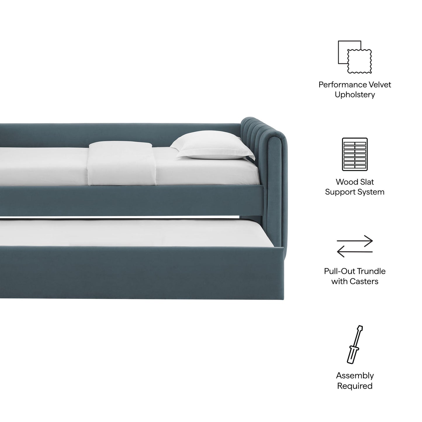 Veyla Channel Tufted Velvet Twin Daybed With Trundle