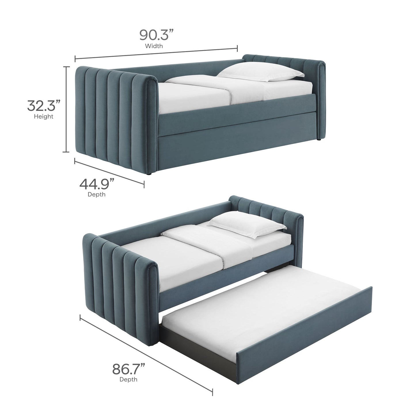 Veyla Channel Tufted Velvet Twin Daybed With Trundle