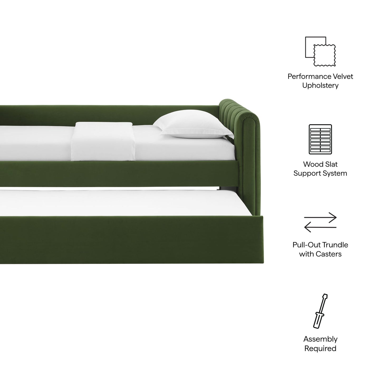 Veyla Channel Tufted Velvet Twin Daybed With Trundle