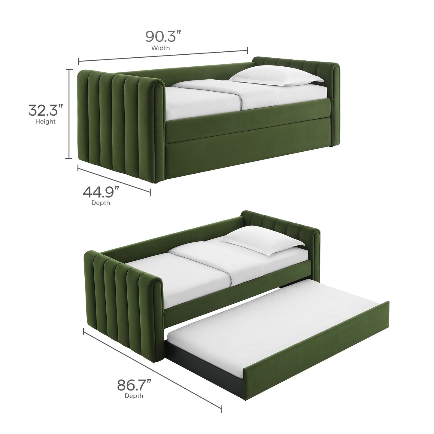 Veyla Channel Tufted Velvet Twin Daybed With Trundle