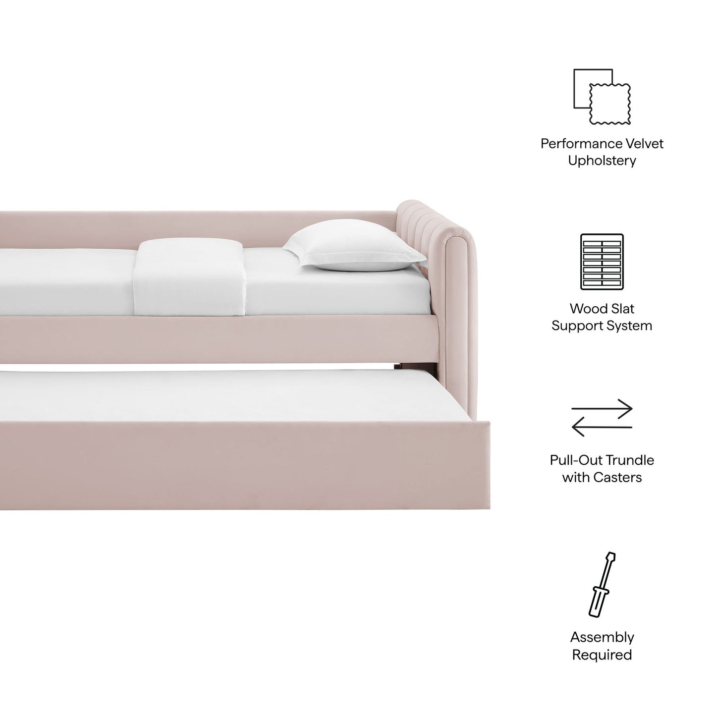 Veyla Channel Tufted Velvet Twin Daybed With Trundle
