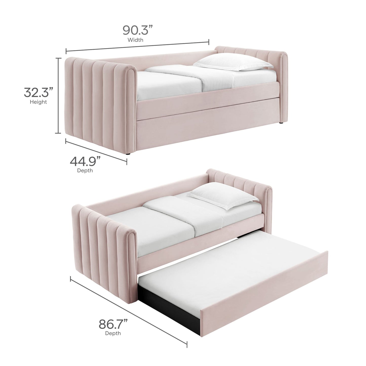 Veyla Channel Tufted Velvet Twin Daybed With Trundle