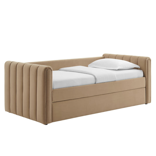 Veyla Channel Tufted Velvet Twin Daybed With Trundle