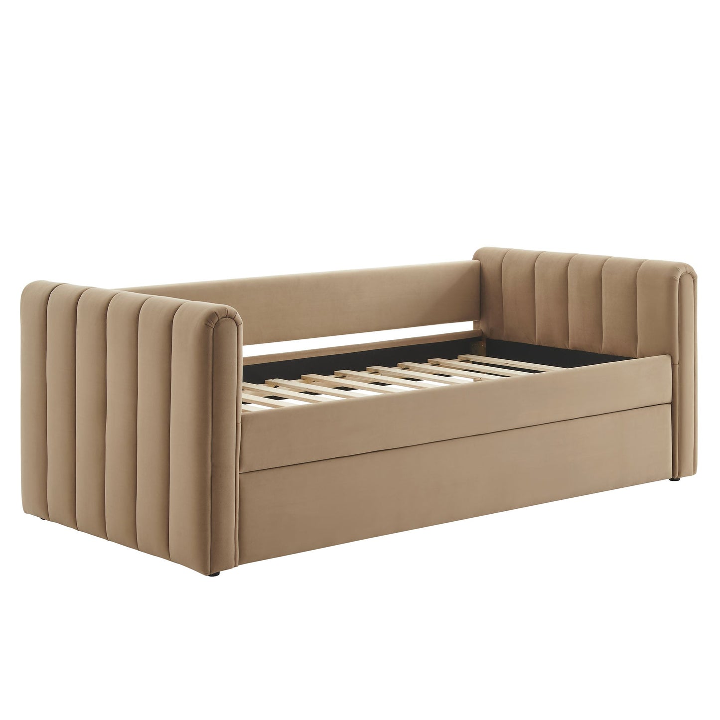 Veyla Channel Tufted Velvet Twin Daybed With Trundle