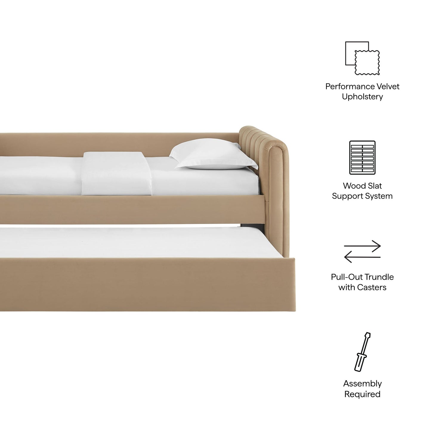 Veyla Channel Tufted Velvet Twin Daybed With Trundle