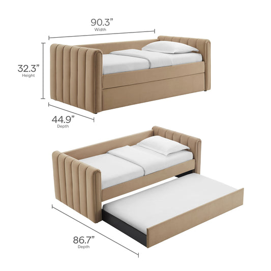 Veyla Channel Tufted Velvet Twin Daybed With Trundle
