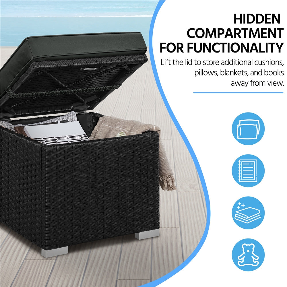 2PCS Rattan Storage Ottomans with Cushions – Outdoor