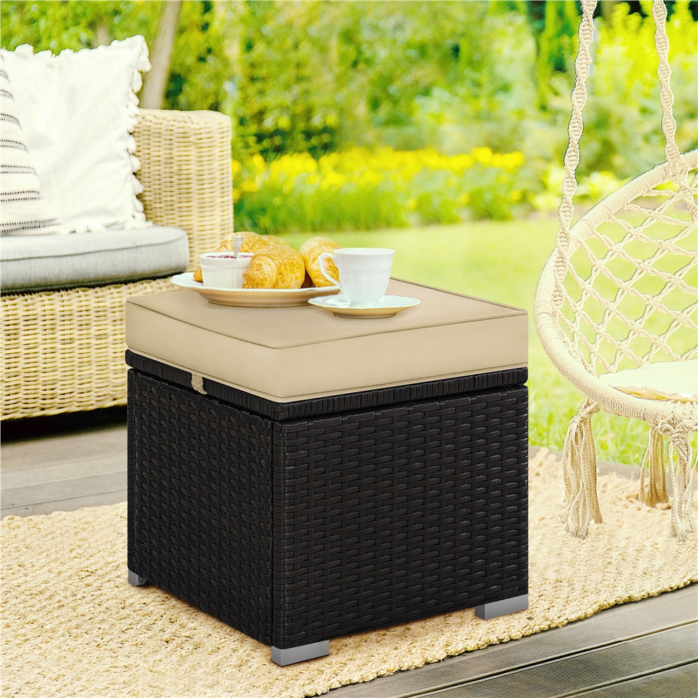 2PCS Rattan Storage Ottomans with Cushions – Outdoor