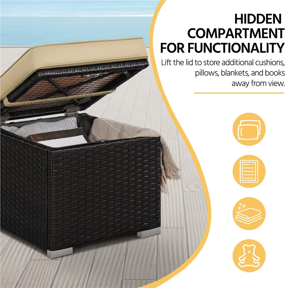 2PCS Rattan Storage Ottomans with Cushions – Outdoor