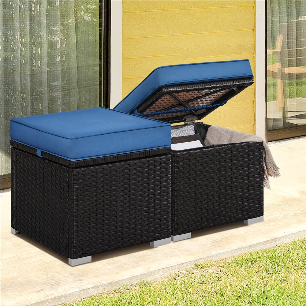 2PCS Rattan Storage Ottomans with Cushions – Outdoor