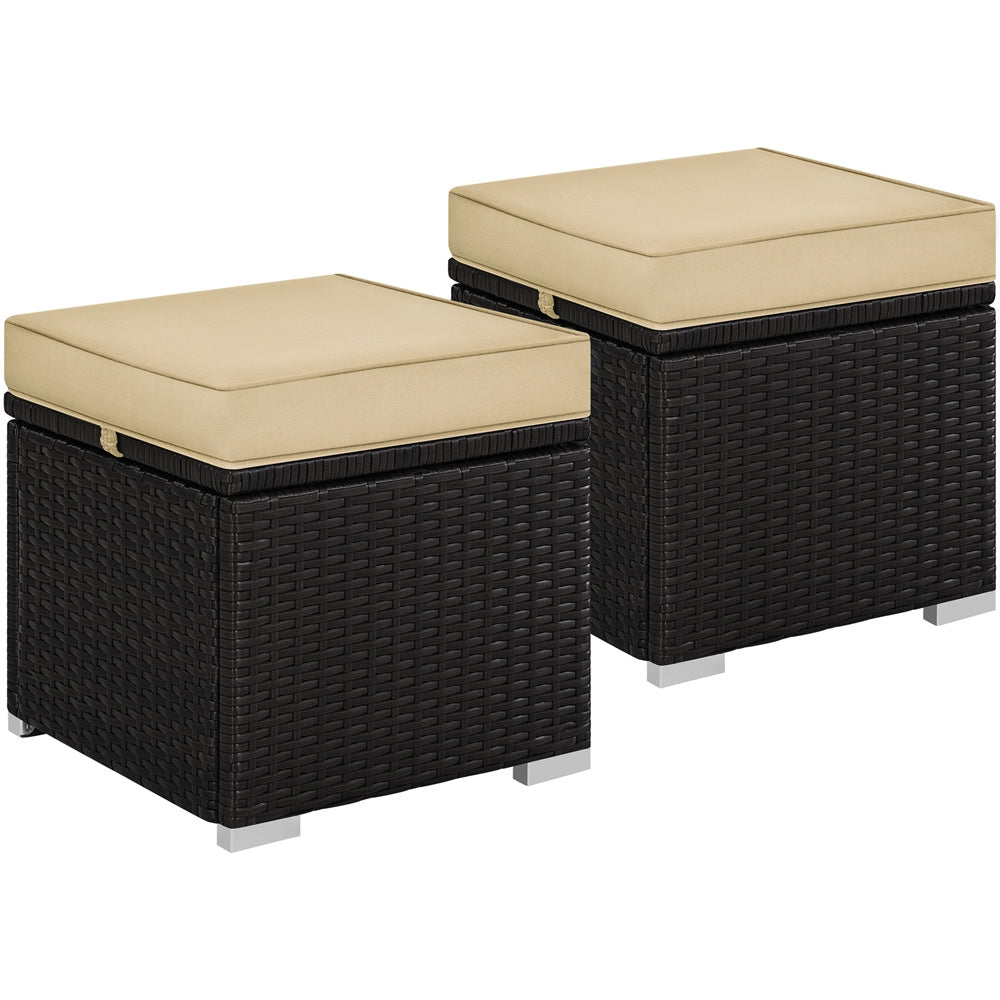 2PCS Rattan Storage Ottomans with Cushions – Outdoor