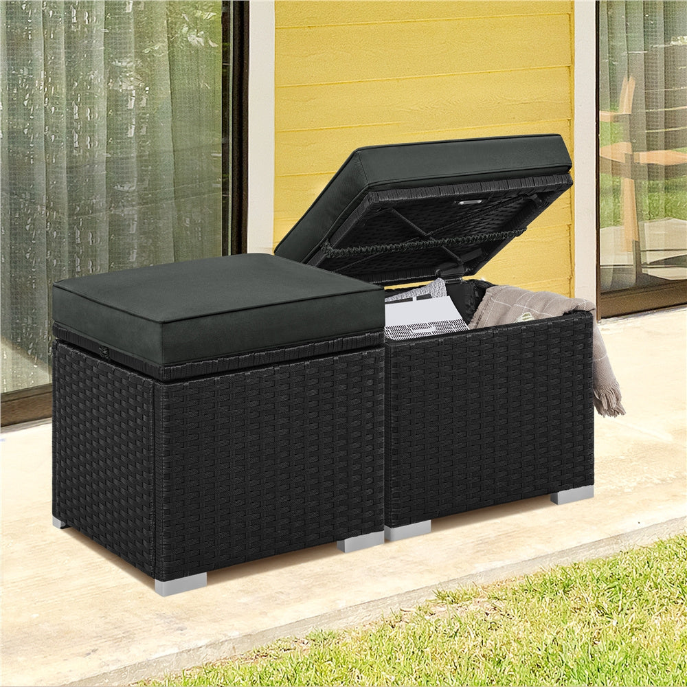 2PCS Rattan Storage Ottomans with Cushions – Outdoor