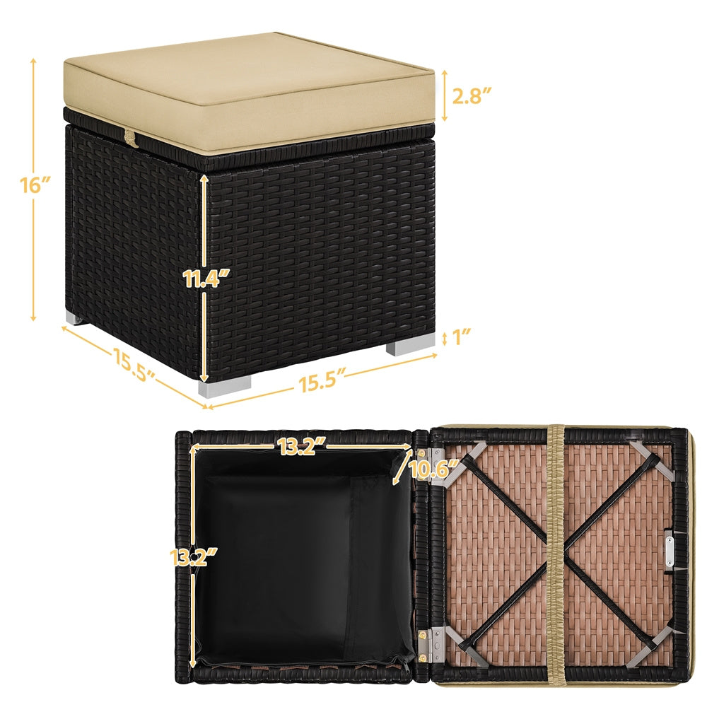 2PCS Rattan Storage Ottomans with Cushions – Outdoor