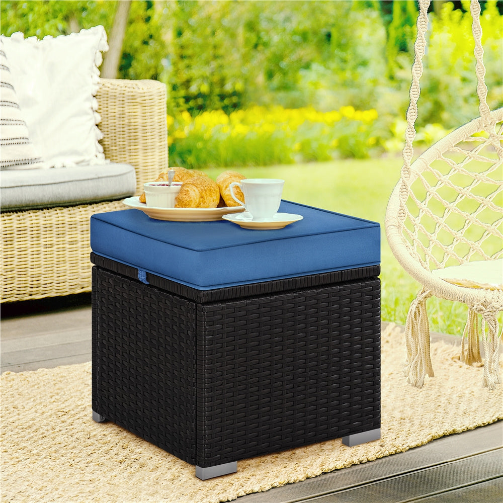 2PCS Rattan Storage Ottomans with Cushions – Outdoor