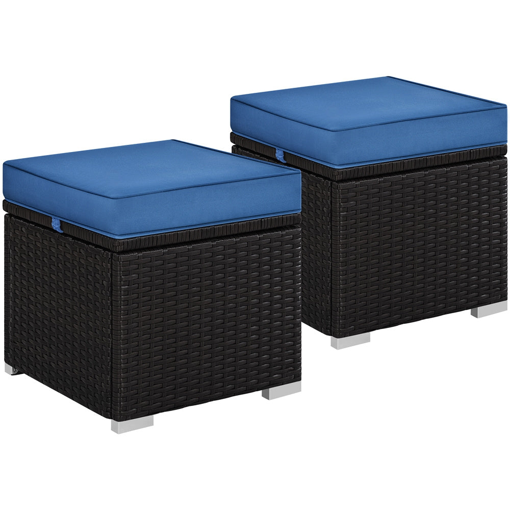 2PCS Rattan Storage Ottomans with Cushions – Outdoor