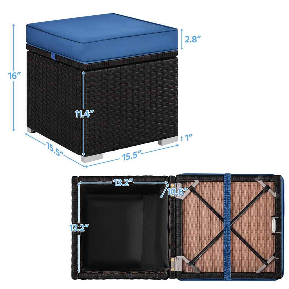 2PCS Rattan Storage Ottomans with Cushions – Outdoor