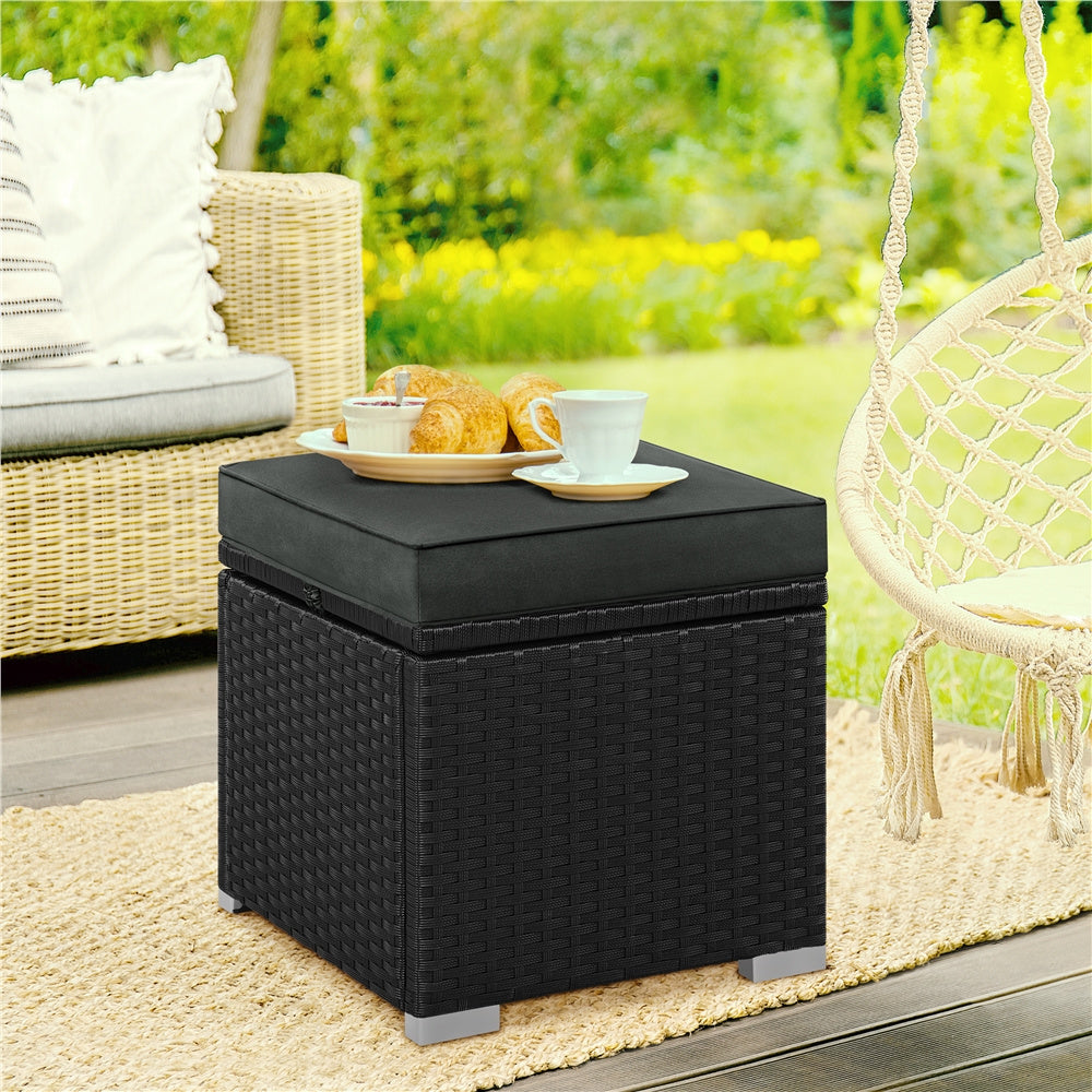 2PCS Rattan Storage Ottomans with Cushions – Outdoor