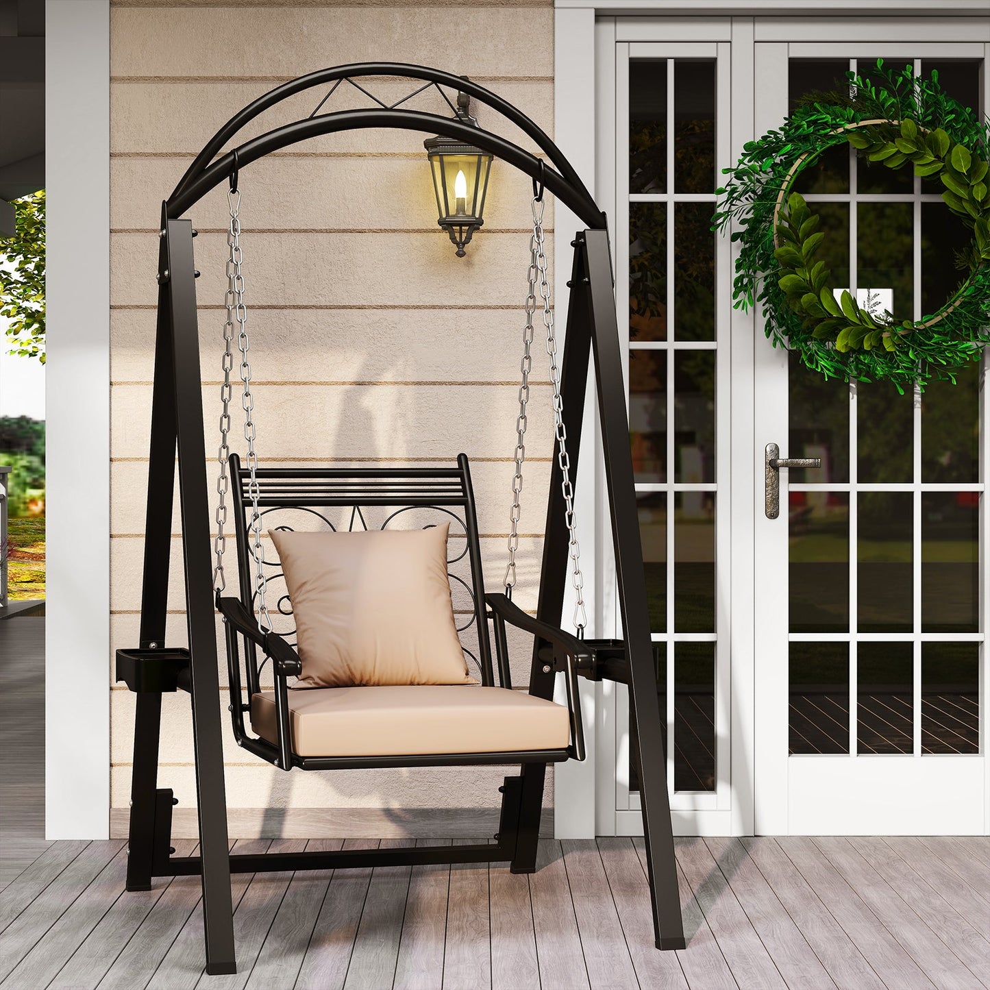 Outdoor Porch Swing with Removable Cushions and Side Tables