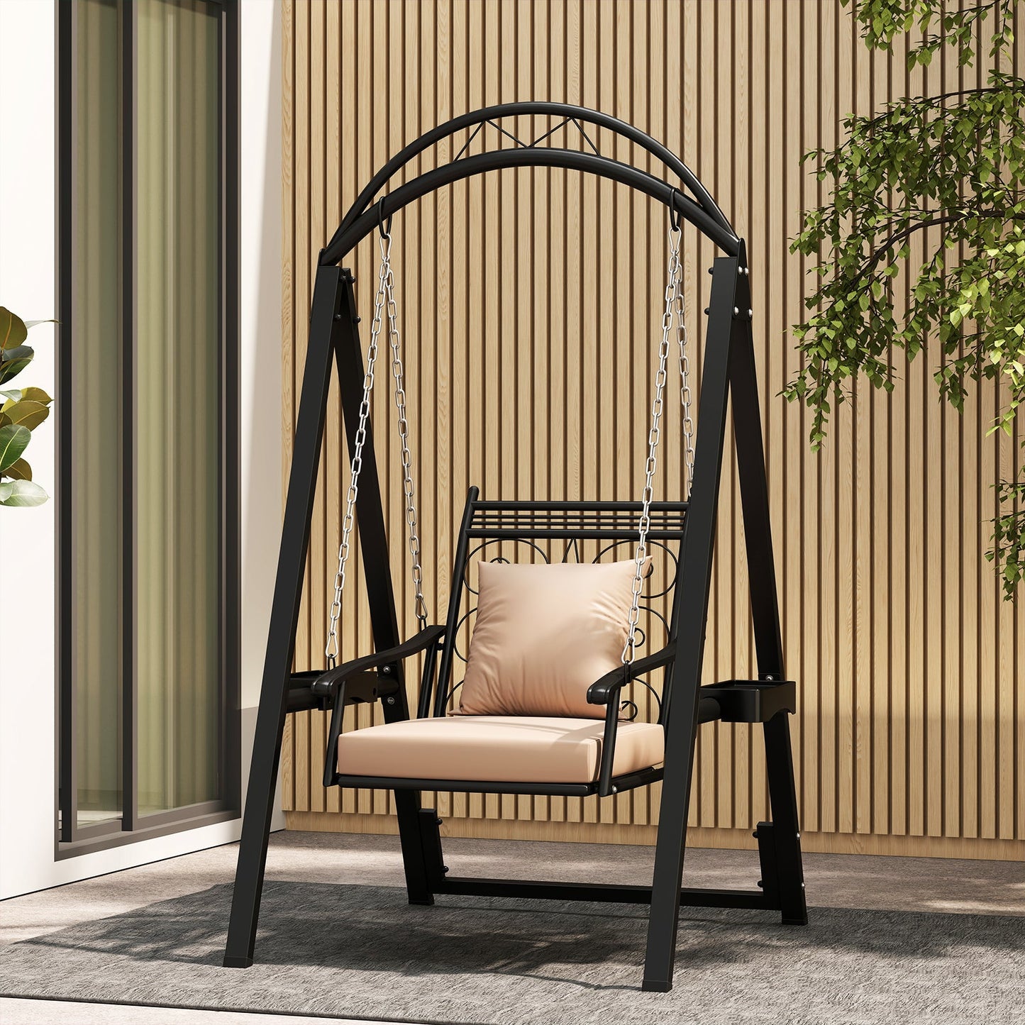 Outdoor Porch Swing with Removable Cushions and Side Tables
