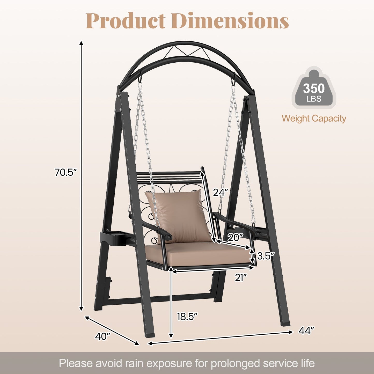 Outdoor Porch Swing with Removable Cushions and Side Tables