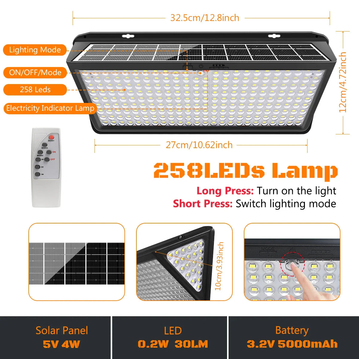 Solar Lights Outdoor Waterproof Motion Sensor w/ 3 Modes IP65 Waterproof