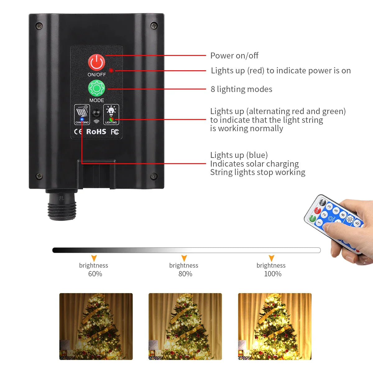 Solar Panel Fast Charge Outdoor String Fairy Light 100M 1000 LED