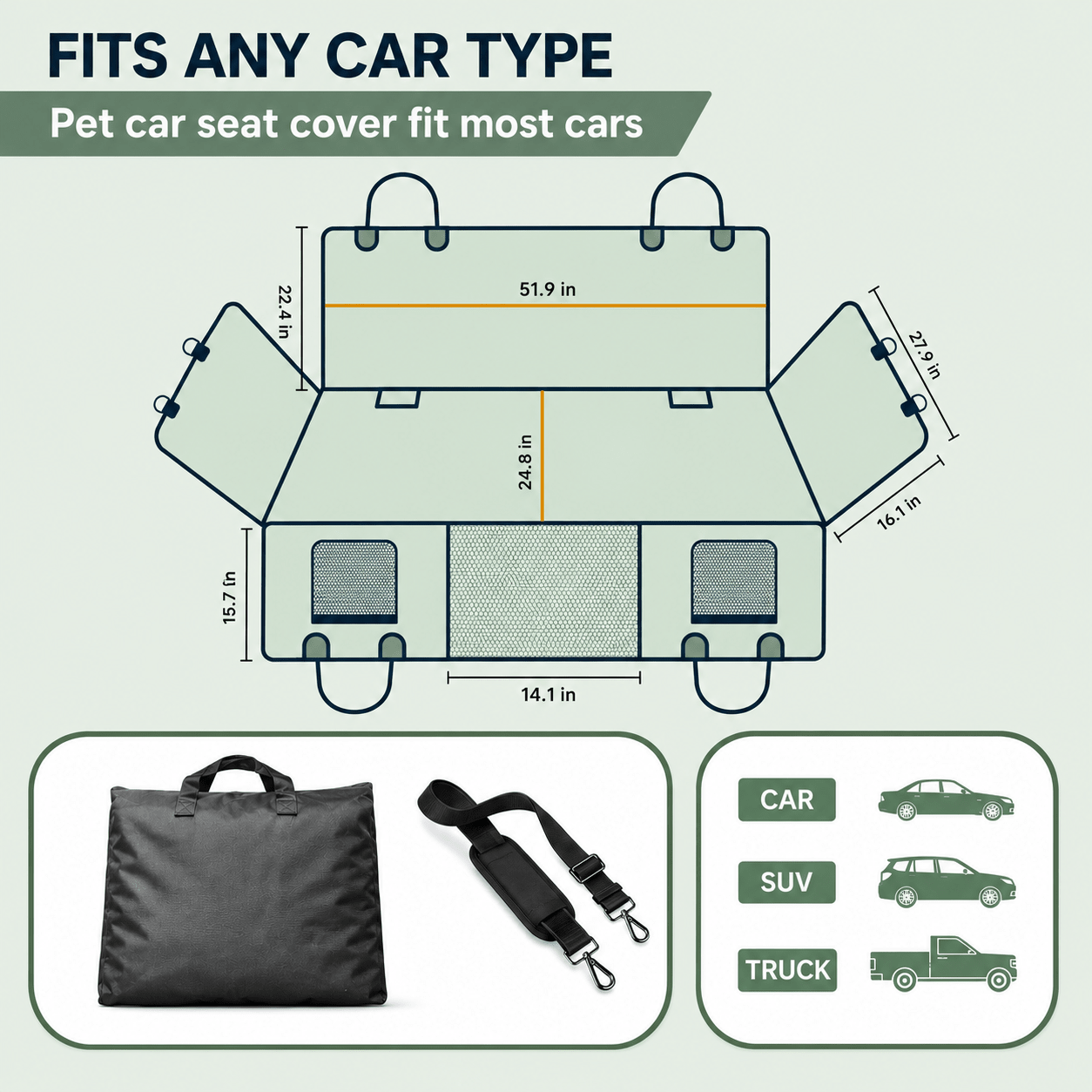 Large Seat Guard Waterproof Back Seat Cover w/Storage Pockets