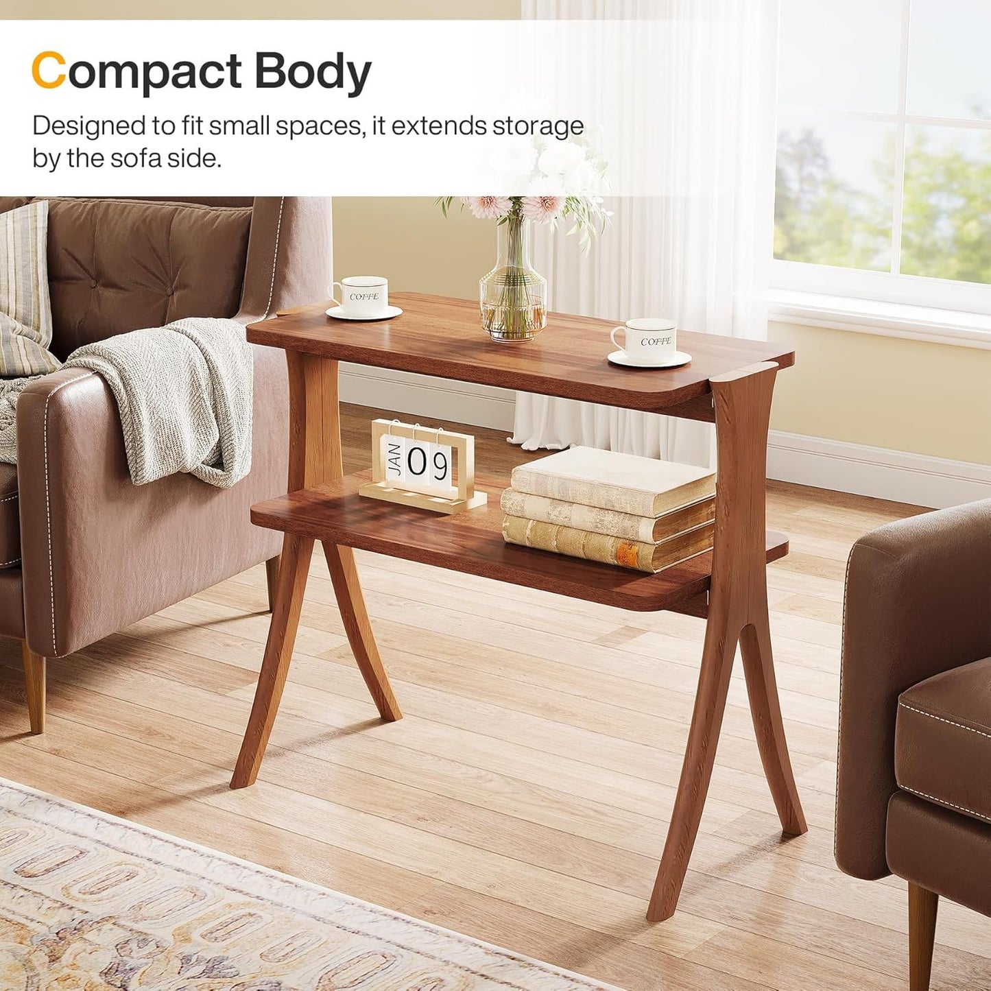 Narrow 2 Tier Side Slim Accent Table - Walnut