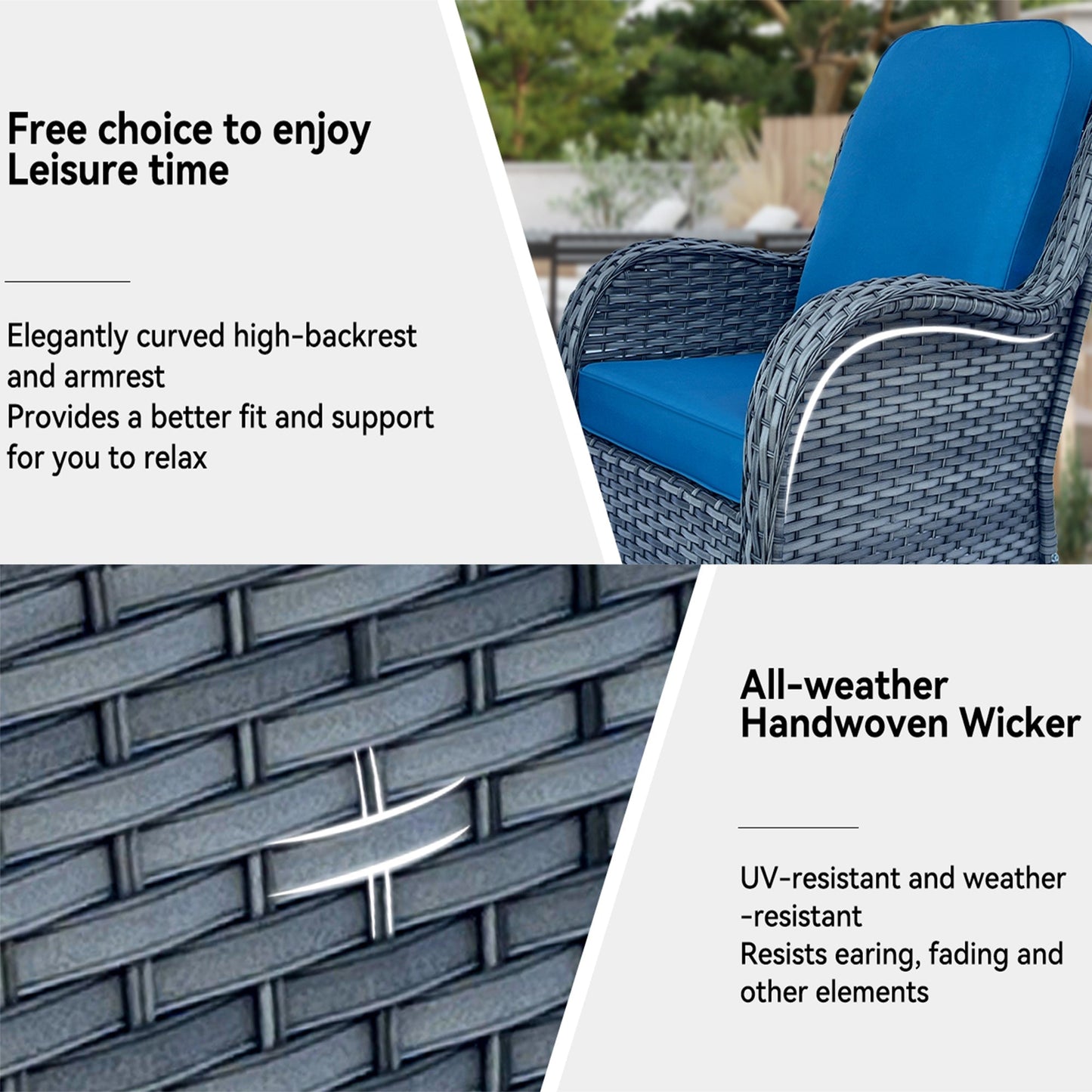 Wicker Patio Furniture Set - 3 Piece Rattan