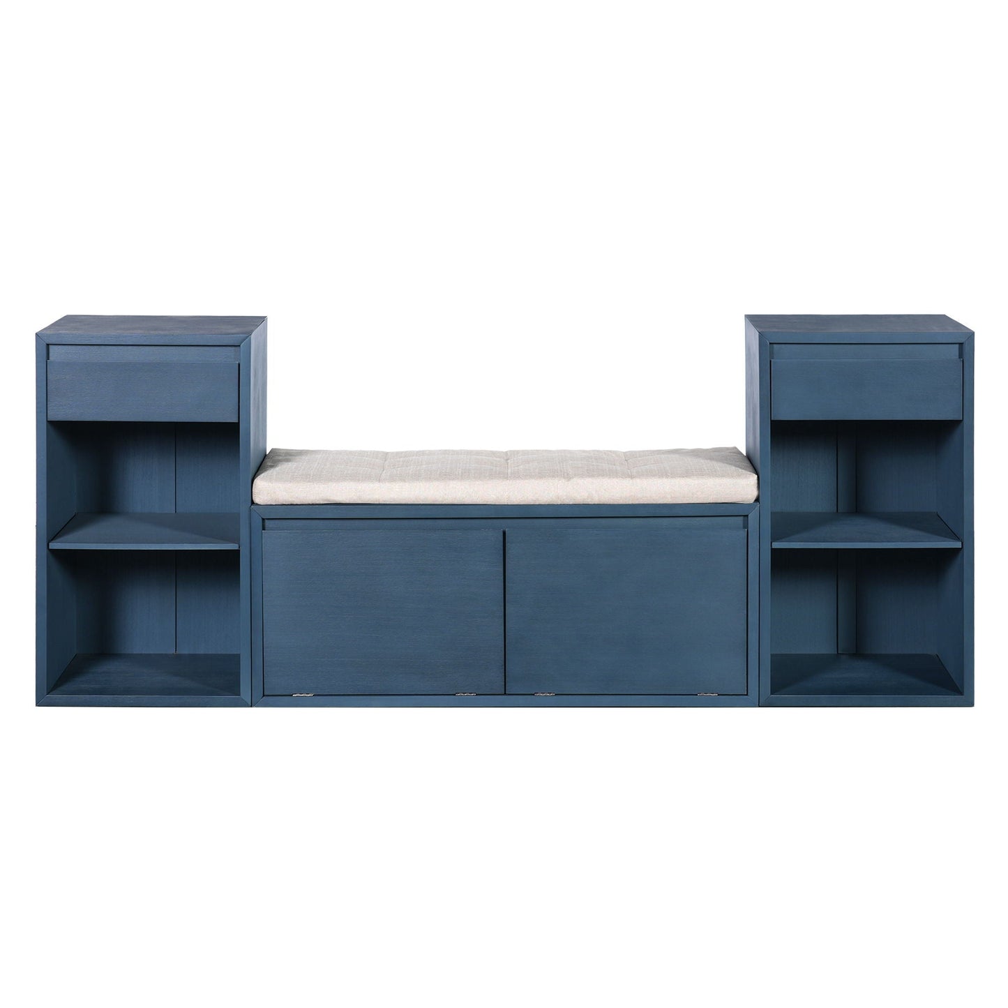 Storage Bench With Cushion, Drawers & Open Shelves