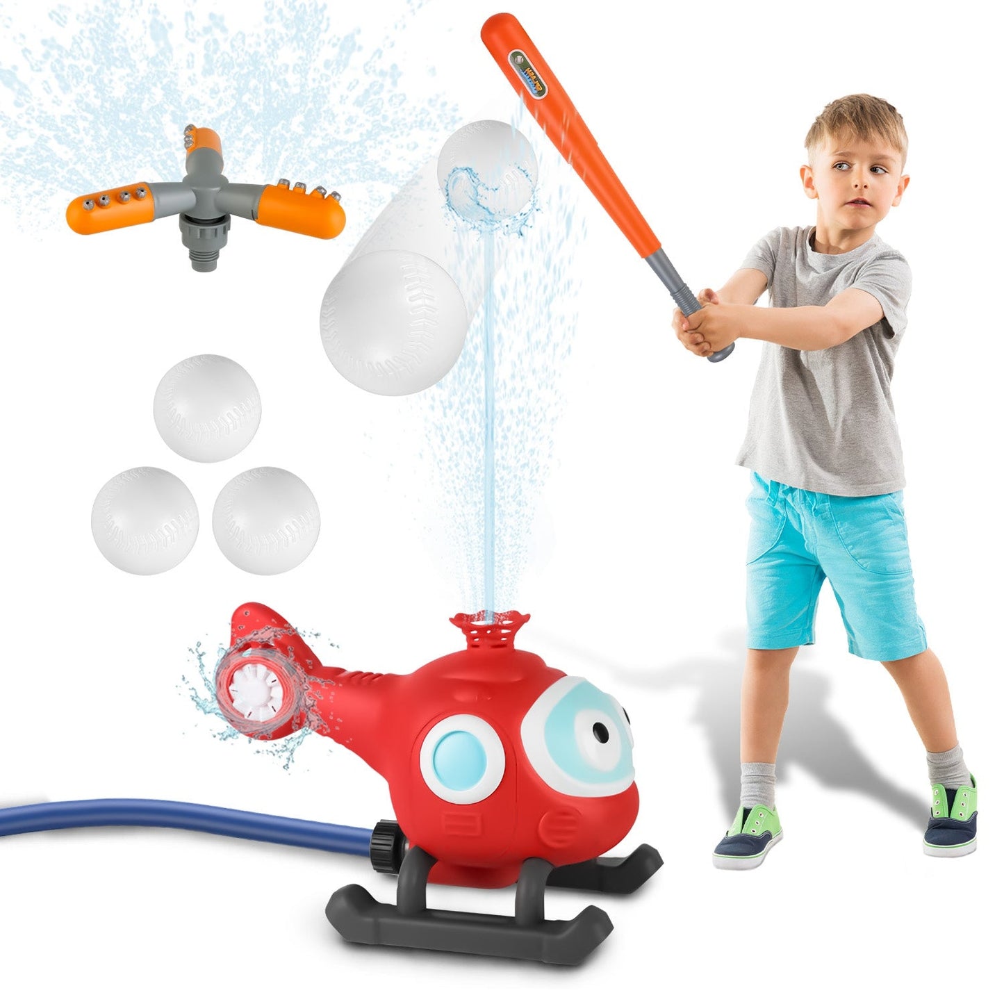2 In 1 Water Sprinkler Baseball Helicopter Toy for Kids