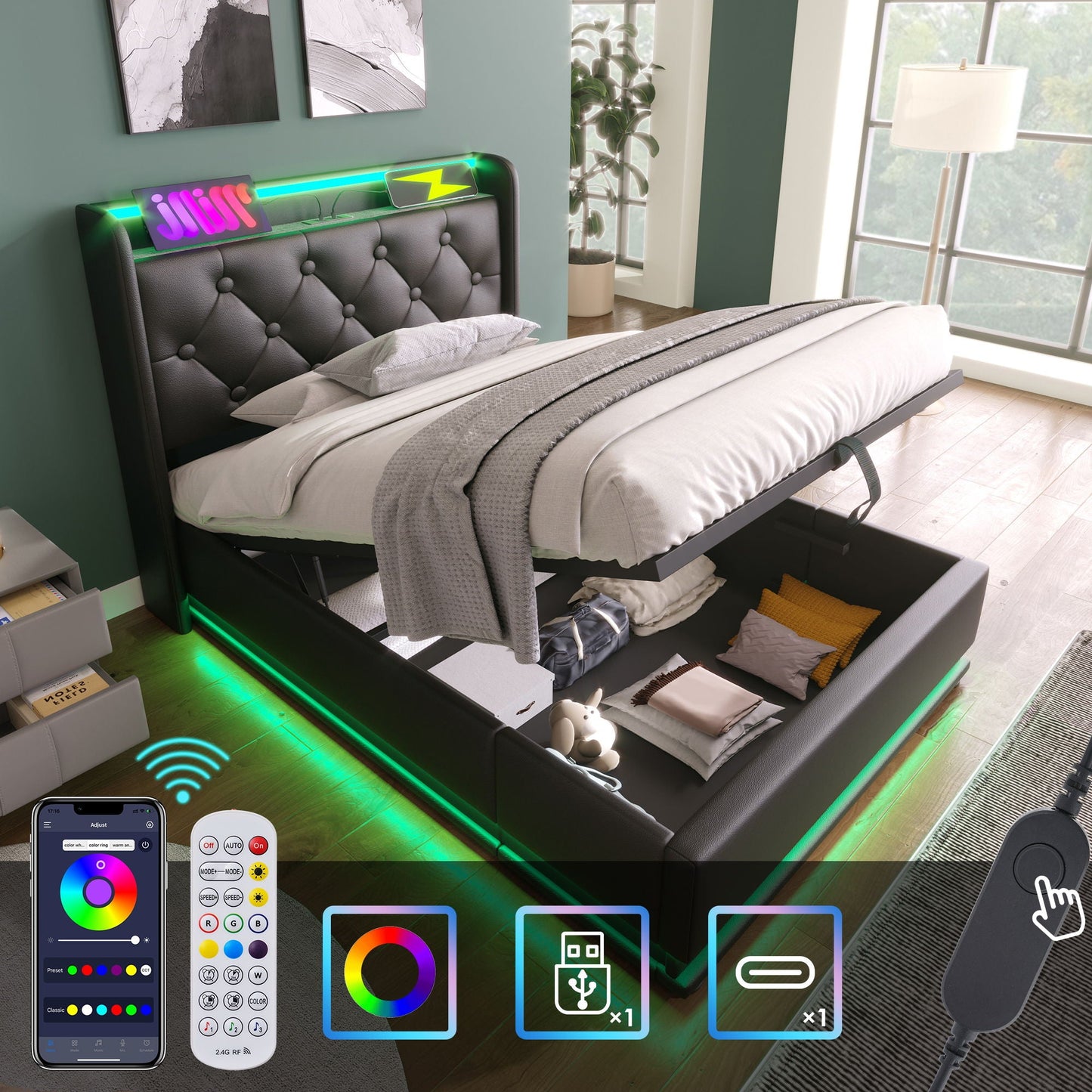 Hydraulic Storage Bed With USB (Without Mattress)